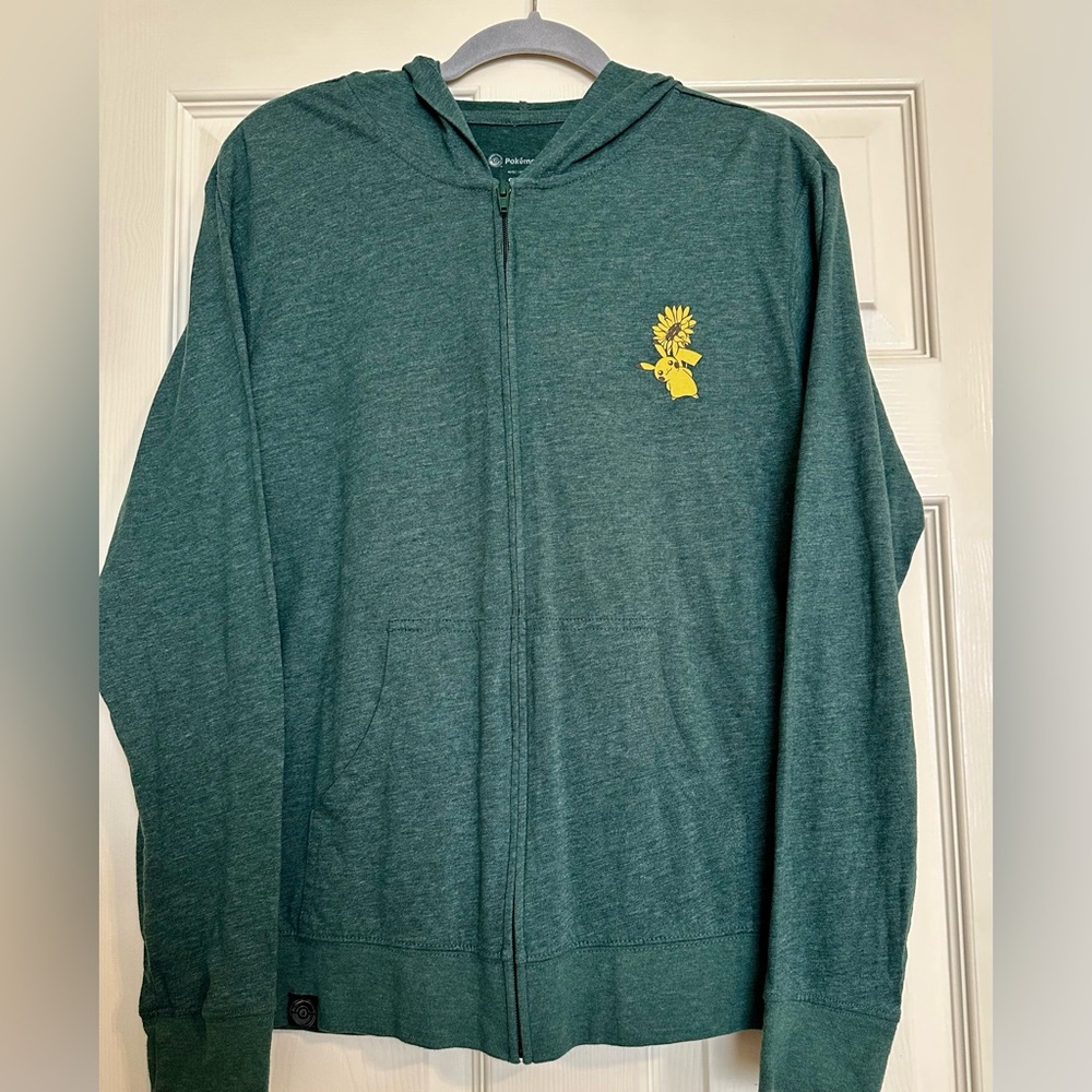 Pikachu & Sunflora Pokémon Unisex Green Hoodie Size Small - Picture 3 of 13